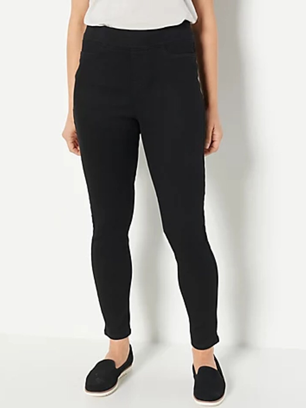 Denim & Co. Easy Stretch Denim Pull-On Jeggings Black Women's Petite 6